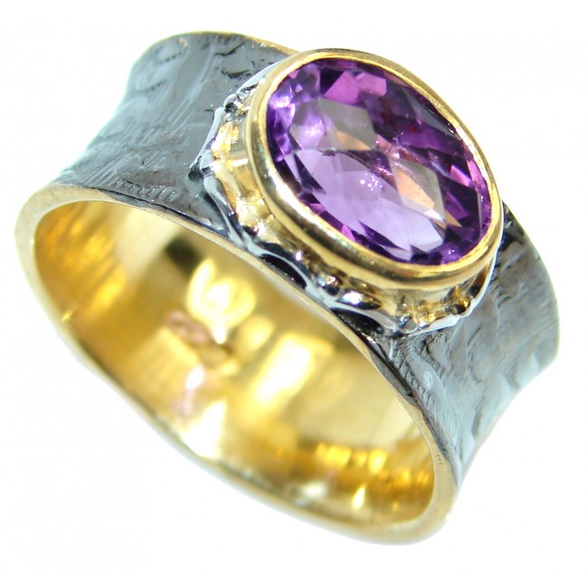 Vintage Style Large Amethyst Gold plated over Sterling Silver ring; s. 9