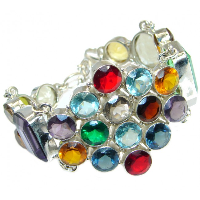 Multicolor Aura lab. Quartz Sterling Silver handmade Bracelet