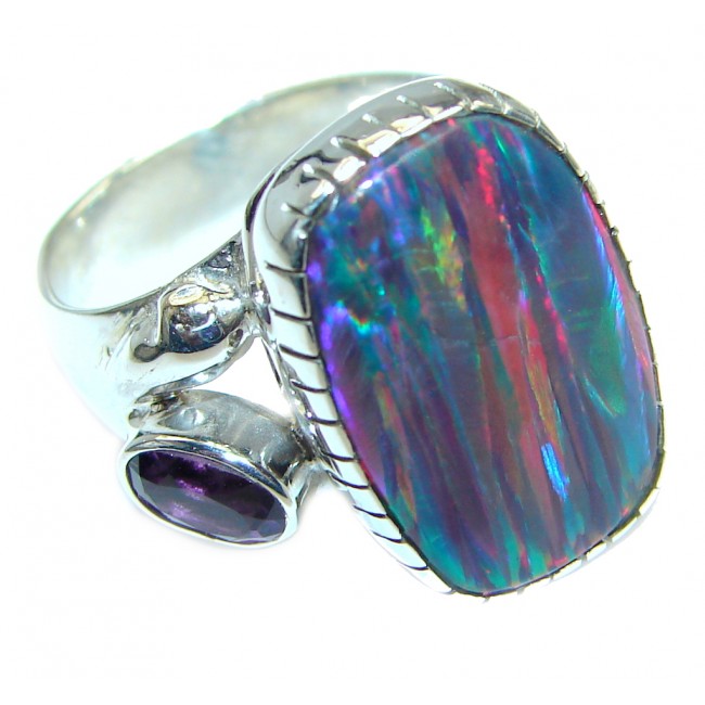 Blue Galaxy Japanese Fire Opal Sterling Silver handcrafted ring size 7 adjustable