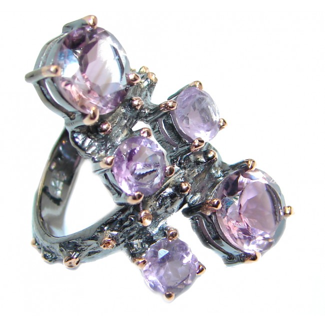 Unique Style genuine Amethyst Gold Rhodium plated over Sterling Silver ring; s. 7 1/2