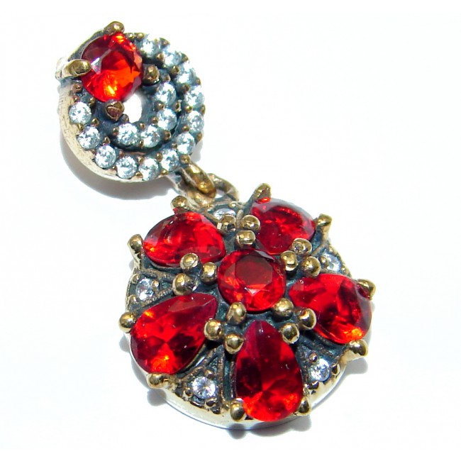 Victorian Vintage Style Ruby Two tones Sterling Silver Pendant