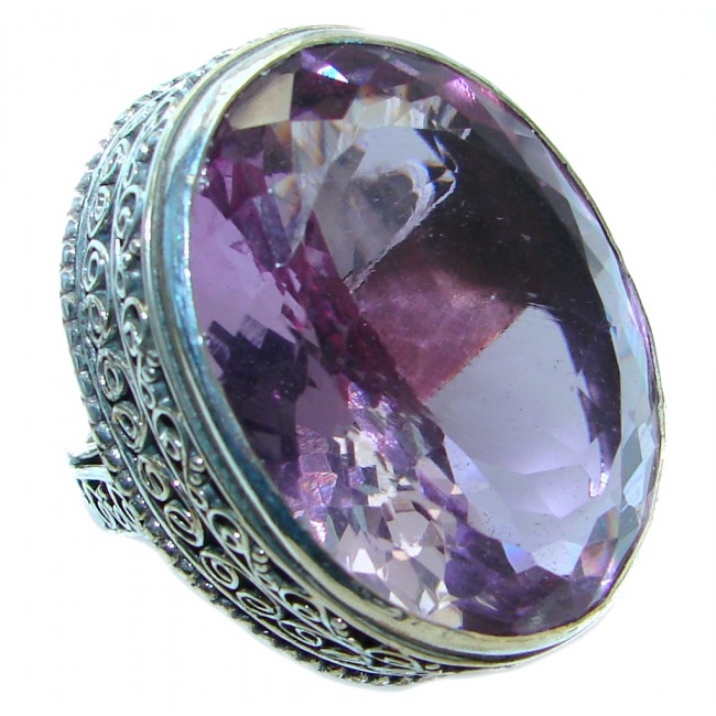 Vintage style Jumbo Unique Style lab. Amethyst Sterling Silver ring; s. 8