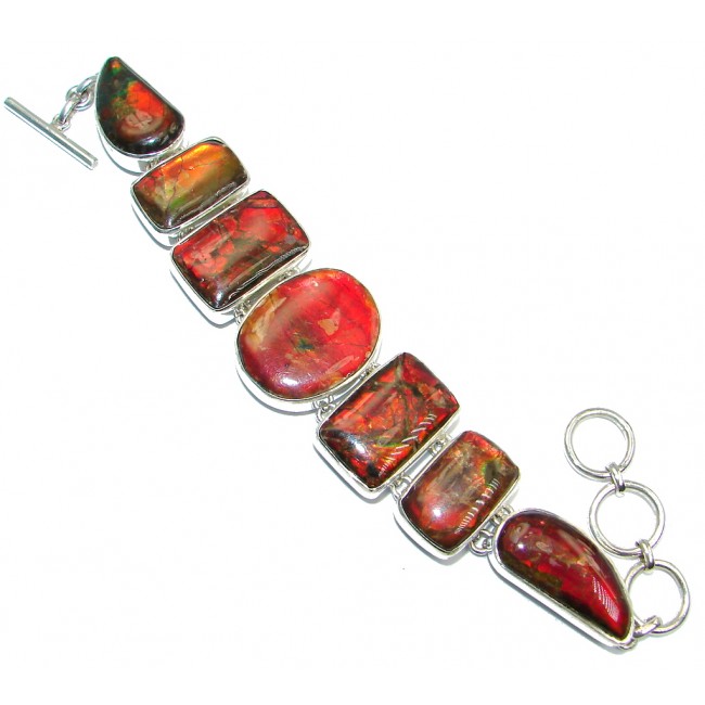 Natural AAA quality Canadian Red and Green Ammolites Sterling Silver handmade Bracelet