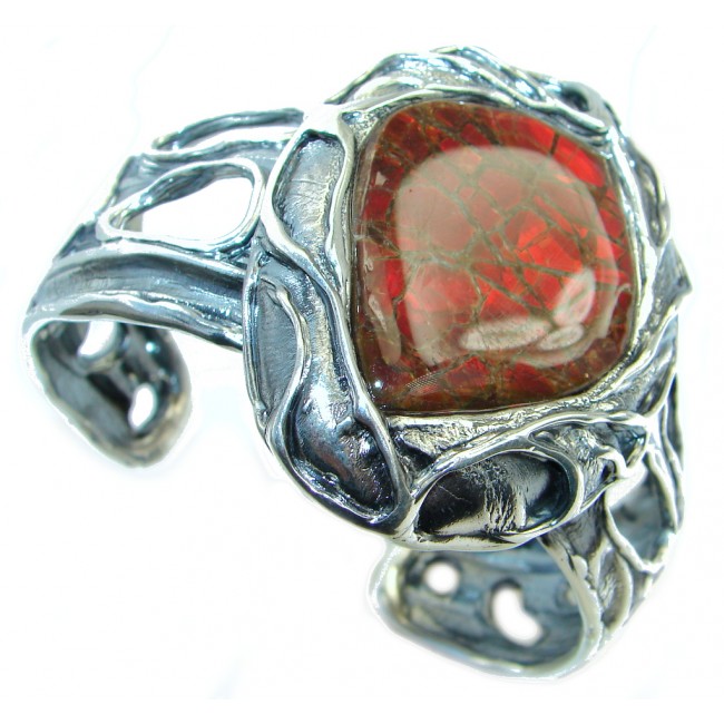 Huge One in the World Natural Red Ammolite .925 Sterling Silver Bracelet / Cuff