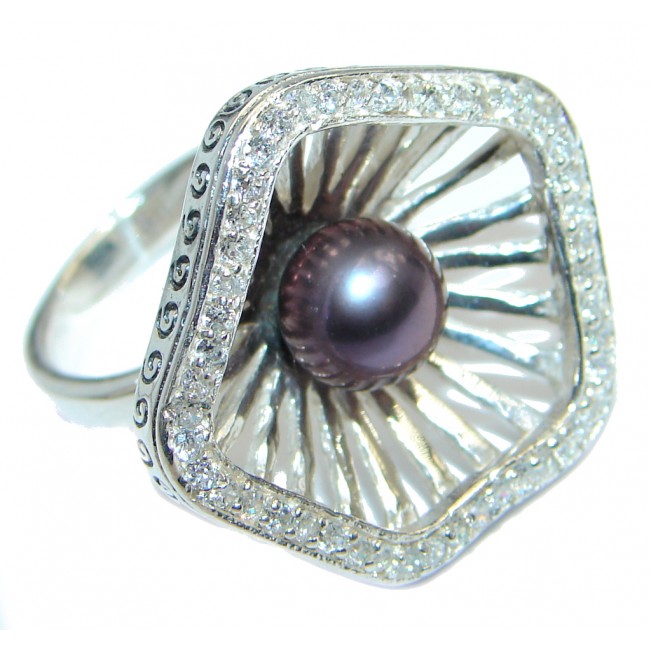 Black Pearl Sterling Silver handmade ring size 5 3/4