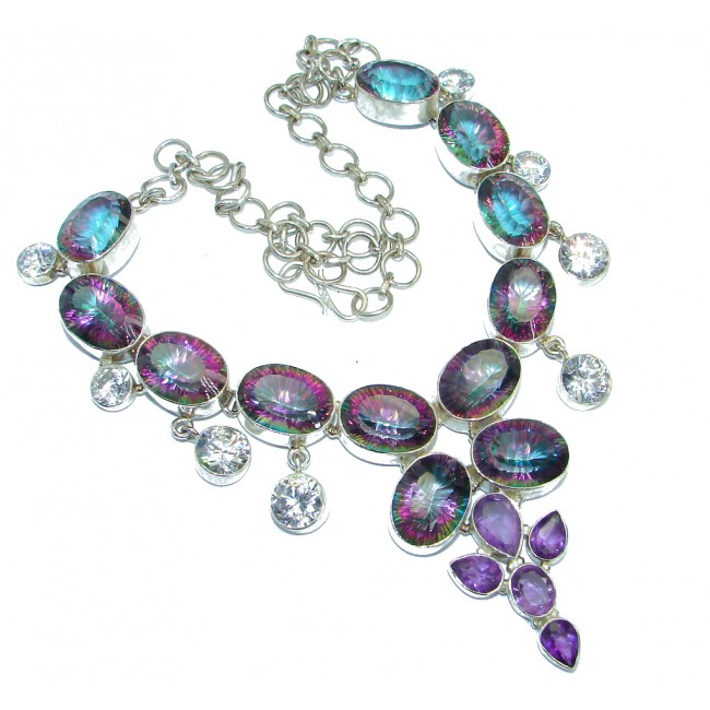 Magic Reef Rainbow Topaz Amethyst .925 Sterling Silver handmade necklace
