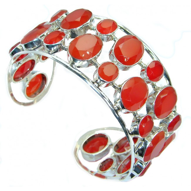 Aura Of Beauty Chunky Authentic Carnelian Agate Sterling Silver handcrafted Bracelet