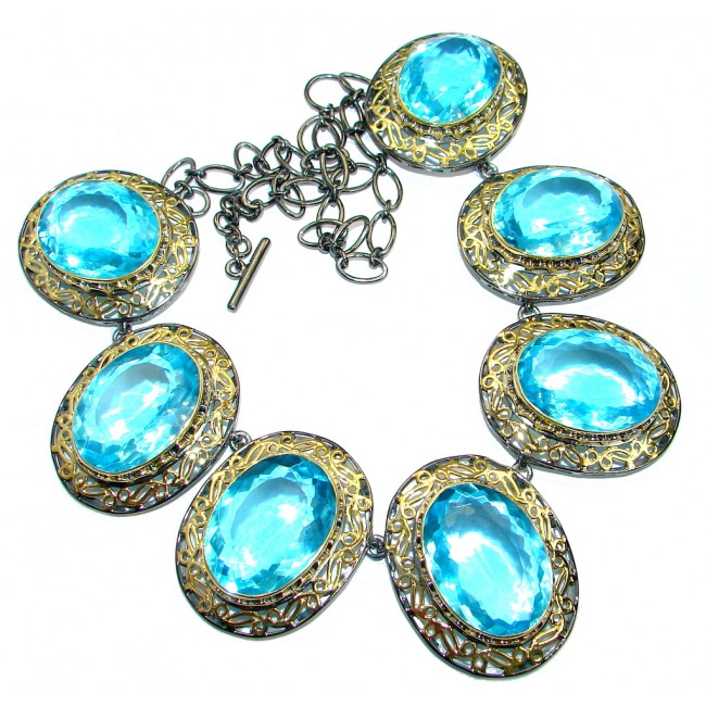 Chunky Andromeda created Swiss Blue Topaz Gold plated over .925 Sterling Silver handmade necklace
