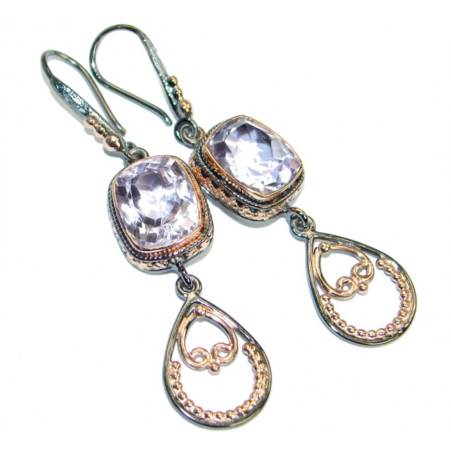 Genuine Pink Amethyst Rose Gold over Oxidized .925 Sterling Silver handmade Earrings