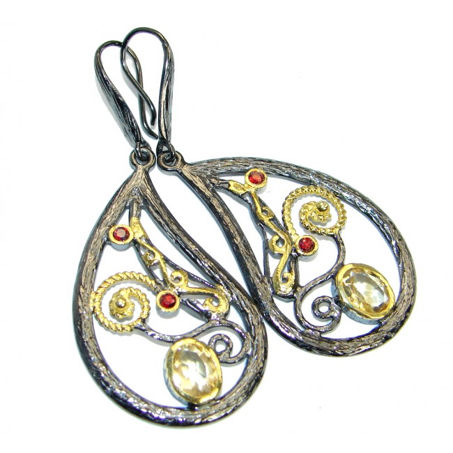 Natural Citrine Garnet Gold plated over .925 Sterling Silver handmade earrings