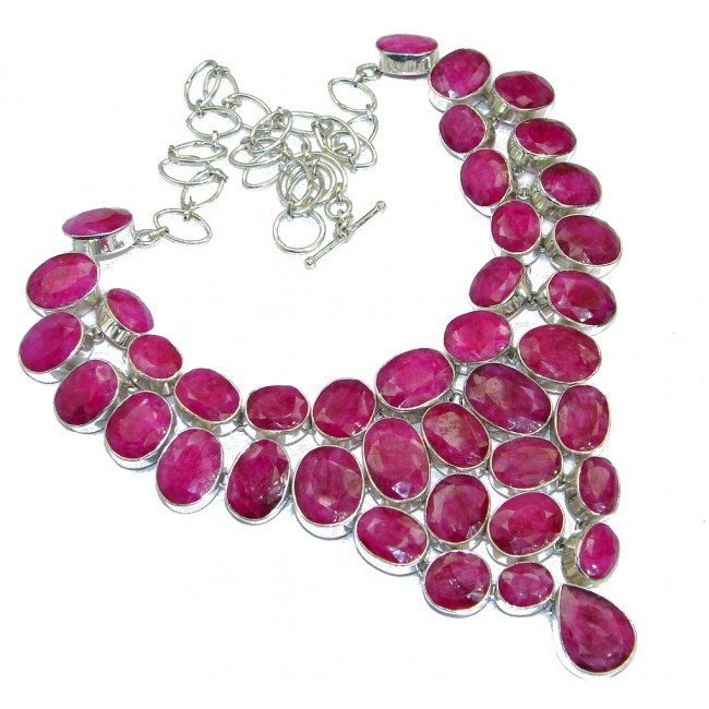 Jumbo Kashmire Treasure natural Ruby .925 Sterling Silver handmade necklace