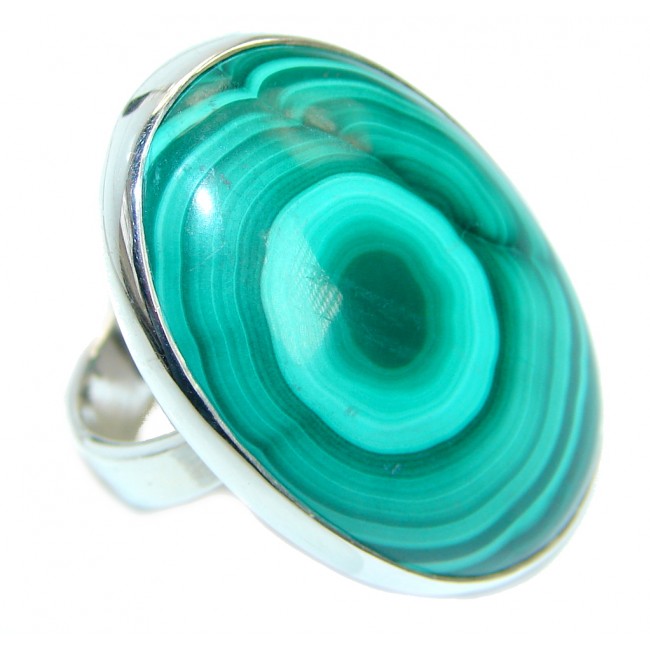 Natural AAA quality Malachite Sterling Silver handcrafted ring size 6 3/4