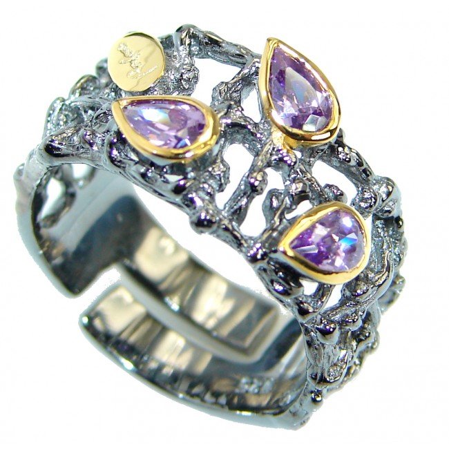 Genuine Amethyst Gold plated over .925 Sterling Silver ring; s. 7 1/2