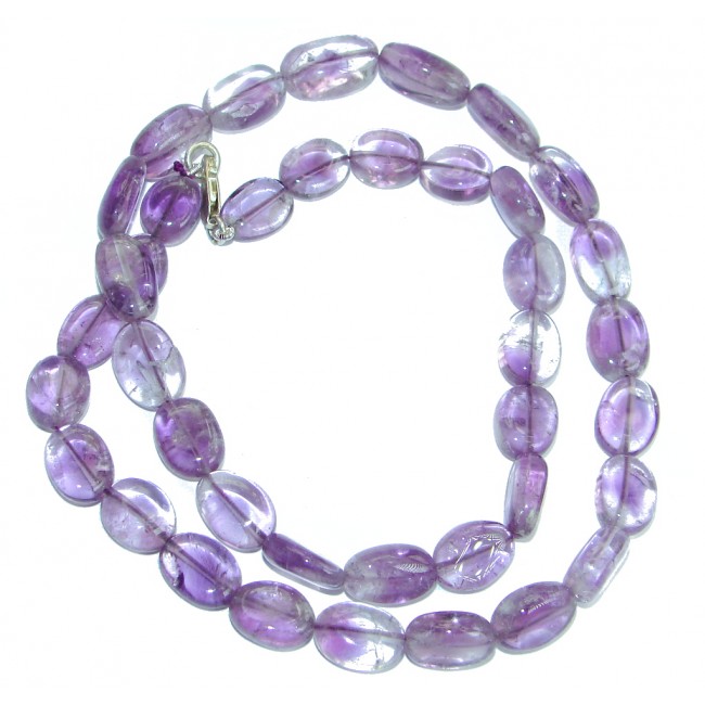 Simple genuine Amethyst Beads Strand Necklace .925 Sterling Silver 18 inches necklace