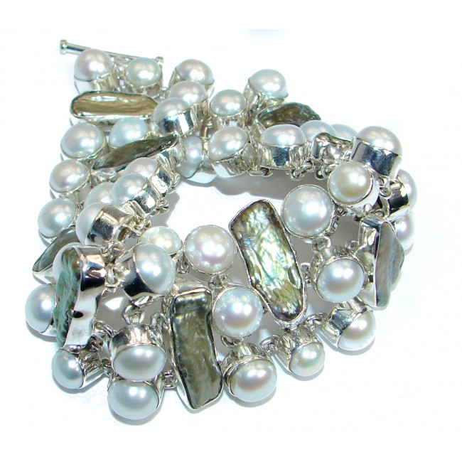 Large 67.8 grams Authentic Pearl .925 Sterling Silver handmade Bracelet
