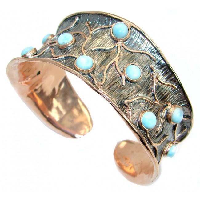 Genuine Blue Larimar Rose Gold Rhodium over .925 Sterling Silver handmade Bracelet Cuff