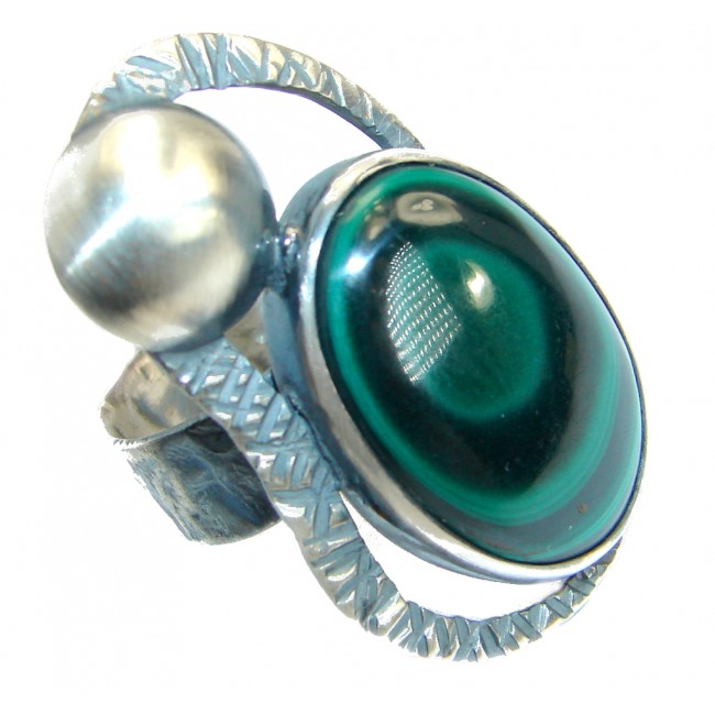 Natural Sublime Malachite oxidized .925 Sterling Silver handcrafted ring size 7 adjustable