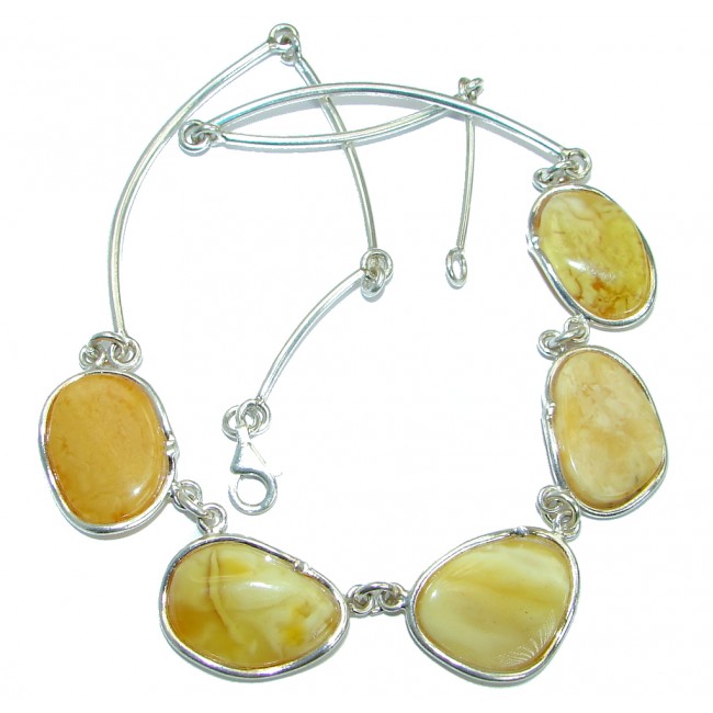 Fine Art Natural Butterscotch Yellow Baltic Polish Amber .925 Sterling Silver HANDMADE necklace