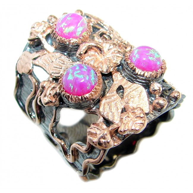 Pink Japanese Fire Opal Rose Gold Rhodium plated over .925 Sterling Silver ring size 7