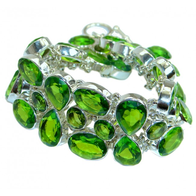 Huge Chic Green Quartz .925 Sterling Silver handcrafted Bracelet