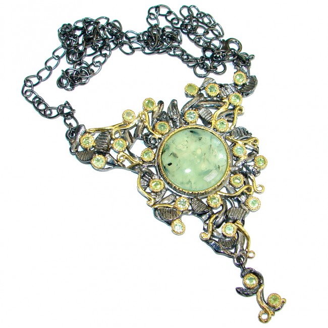 Sublime Genuine Moss Prehnite Peridot Gold over .925 Sterling Silver handmade Necklace