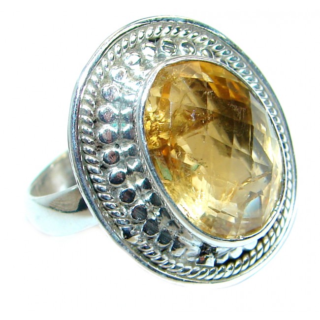 Energazing faceted Citrine .925 Sterling Silver handmade Cocktail Ring size 8 1/4