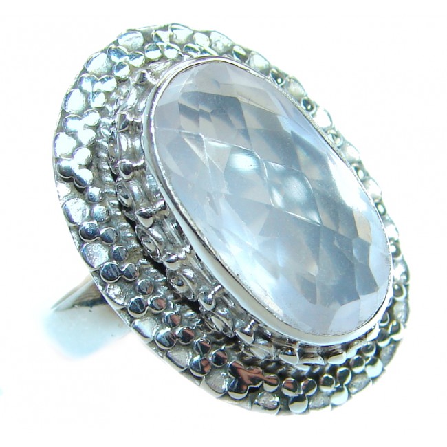 Genuine Rose Quartz .925 Sterling Silver handmade Ring s. 8 1/4