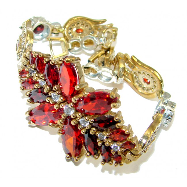 Victorian Style Created Red Ruby & White Topaz Copper over Sterling Silver Bracelet