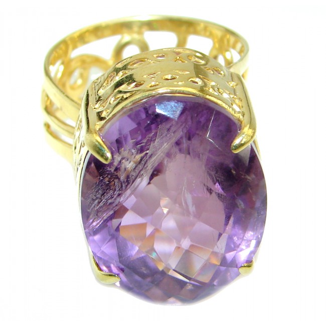 Timeless Authentic Amethyst Gold over .925 Sterling Silver handmade Ring size 7 adjustable
