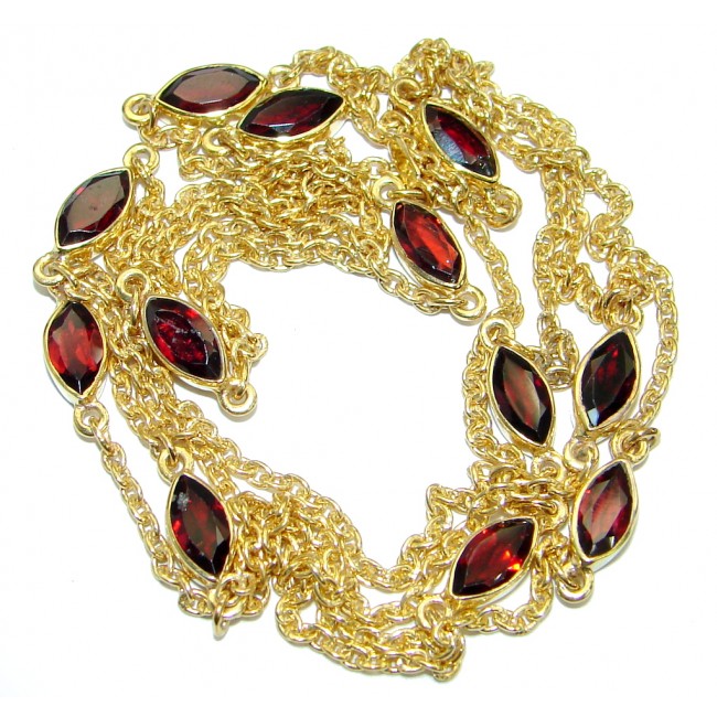 36 inches Genuine Garnet Gold plated over Sterling Silver handmade necklace