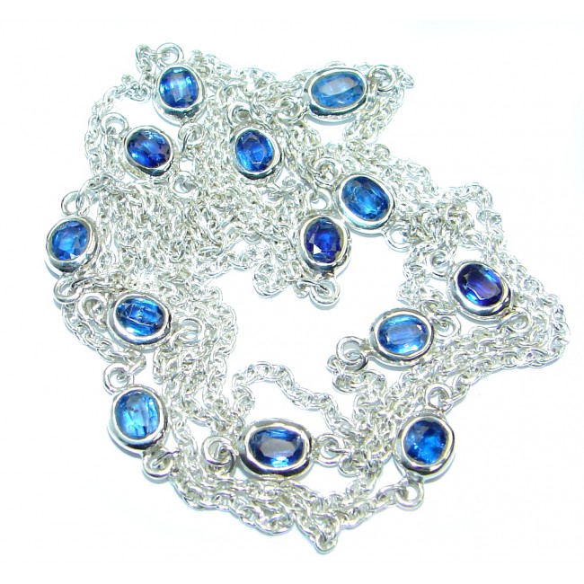 36 inches Sapphire .925 Sterling Silver station handcrafted Necklace