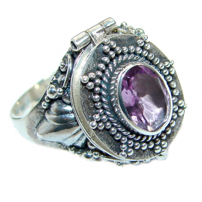 Exotic Pink Amethyst .925 Sterling Silver Poison Ring s. 7