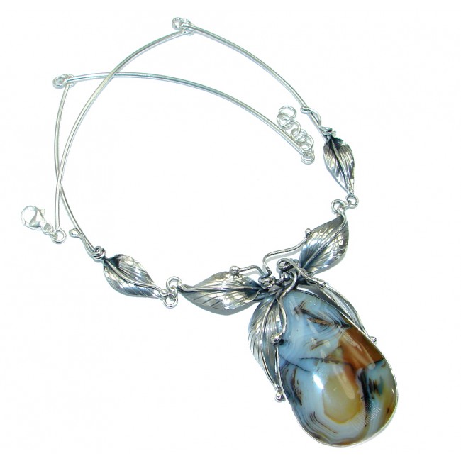Aura Of Beauty Natural Agate .925 Sterling Silver handcrafted necklace