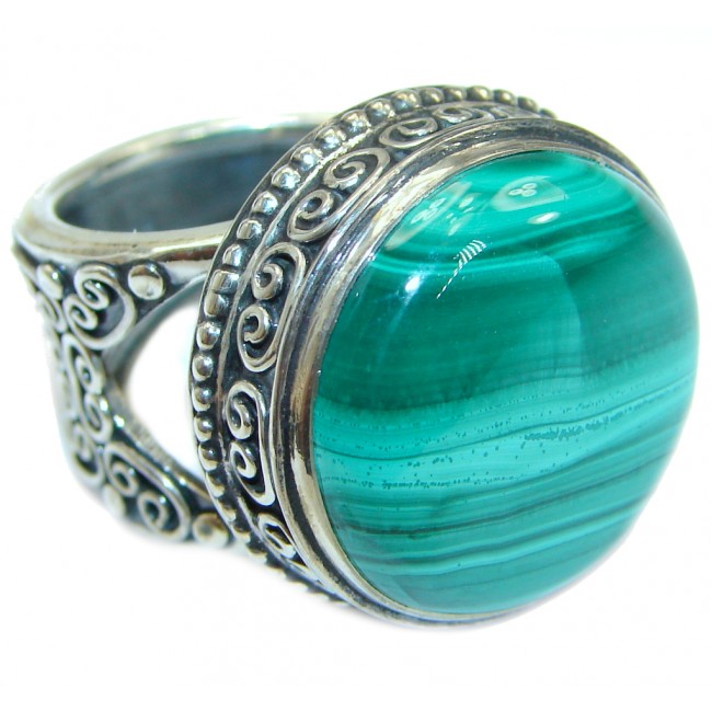 Natural BEST quality Malachite .925 Sterling Silver handcrafted ring size 7 adjustable