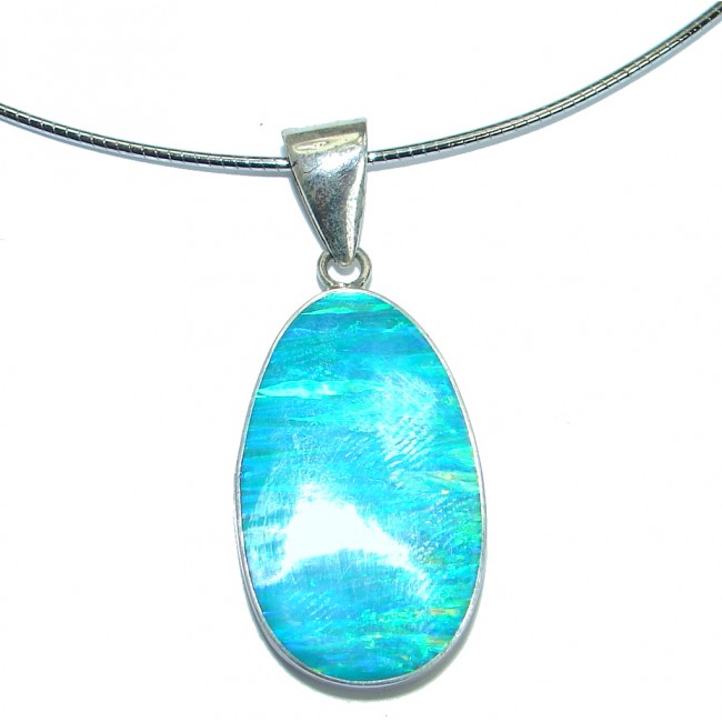 Large genuine Japanese Opal .925 Sterling Silver brilliantly handcrafted necklace