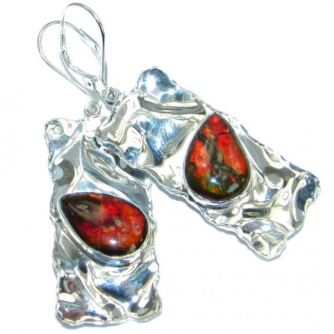 Magic Aura genuine Canadian Fire Ammolite .925 Sterling Silver handmade earrings