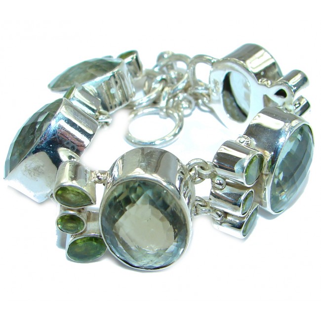 Rich Design Authentic Green Amethyst .925 Sterling Silver handmade Bracelet
