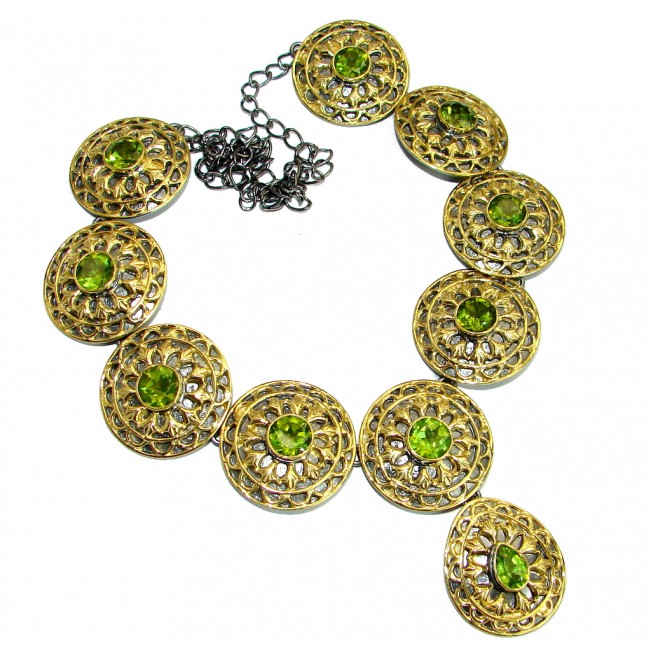 Cleopatra Peridot 14k Gold Rhodium over .925 Sterling Silver handmade necklace
