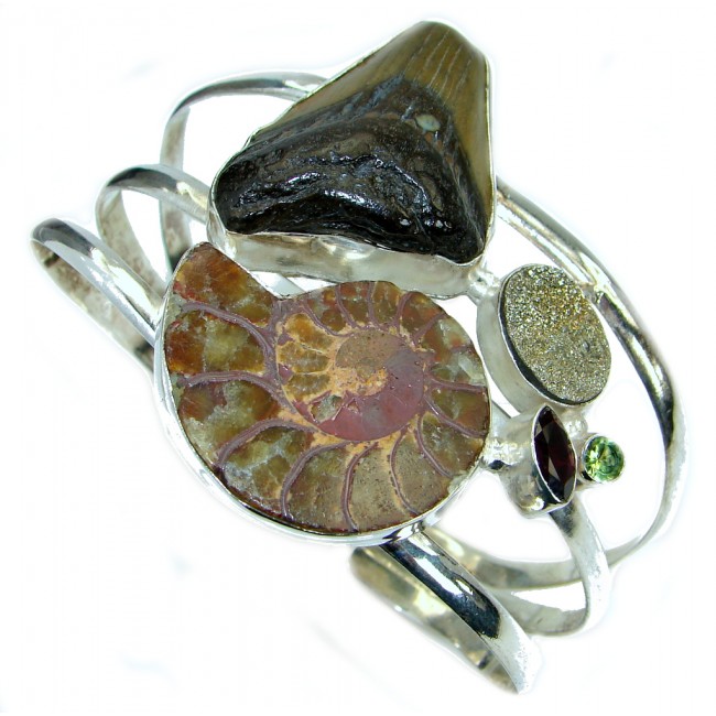 Huge Gift of Nature Ammolite Fossil .925 Sterling Silver handmade Bracelet/Cuff