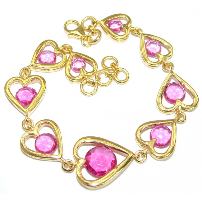 Classy Beauty Pink Topaz 14K Gold over .925 Sterling Silver handmade Bracelet