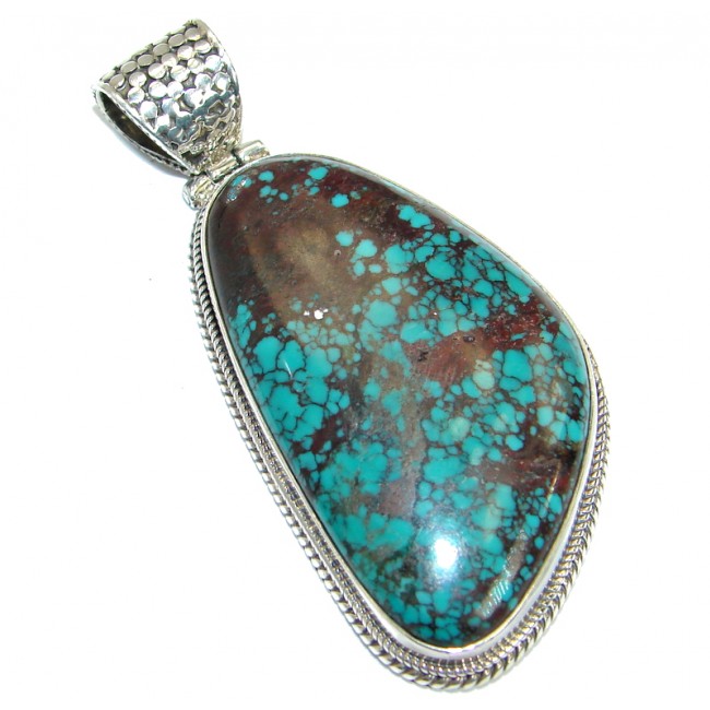 Black Spider's Web Turquoise with copper vains .925 Sterling Silver Pendant