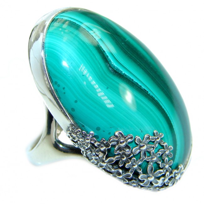 Natural Sublime quality Malachite .925 Sterling Silver handcrafted ring size 7
