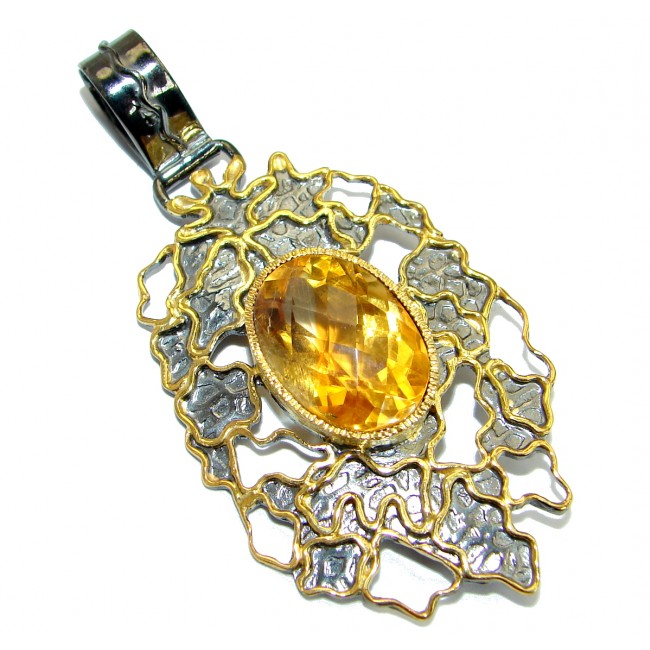 Vintage Design Genuine Citrine 18ct Gold over .925 Sterling Silver handcrafted pendant