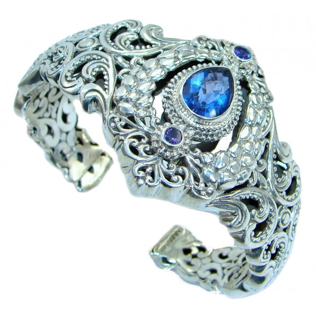 Chunky Luxury London Blue Topaz Sterling .925 Silver handmade Cuff/Bracelet