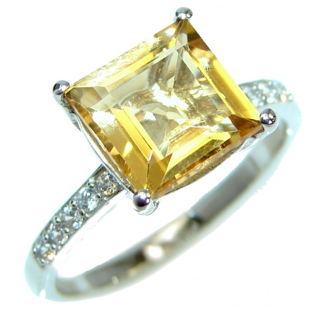 Princess cut 16ct Citrine .925 Sterling Silver handmade Ring size 9