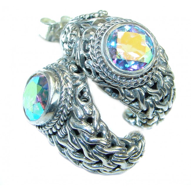 Bali Design White Opal Quartz .925 Sterling Silver handmade earrings