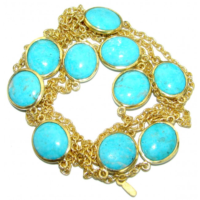 36 inches Genuine Turquoise 14K Gold over .925 Sterling Silver handmade Station Necklace