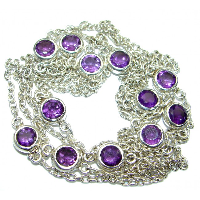 36 inches Genuine Amethyst .925 Sterling Silver station Necklace