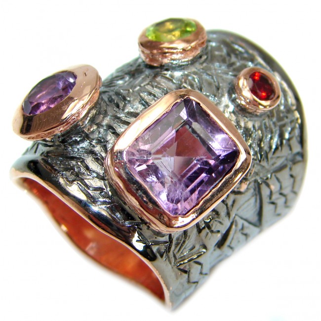 Authentic Amethyst Gold Rhodium over .925 Sterling Silver handmade Ring size 6 3/4