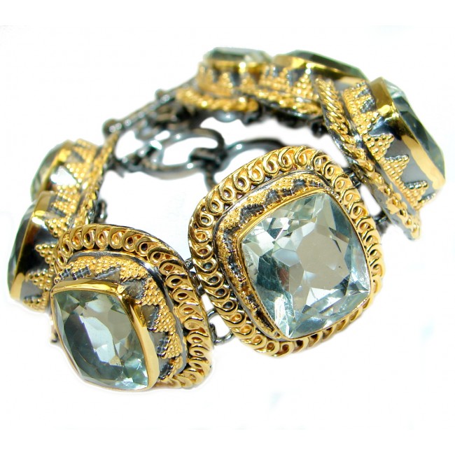 Rich Design Authentic Green Amethyst 18K Gold over .925 Sterling Silver handmade Bracelet